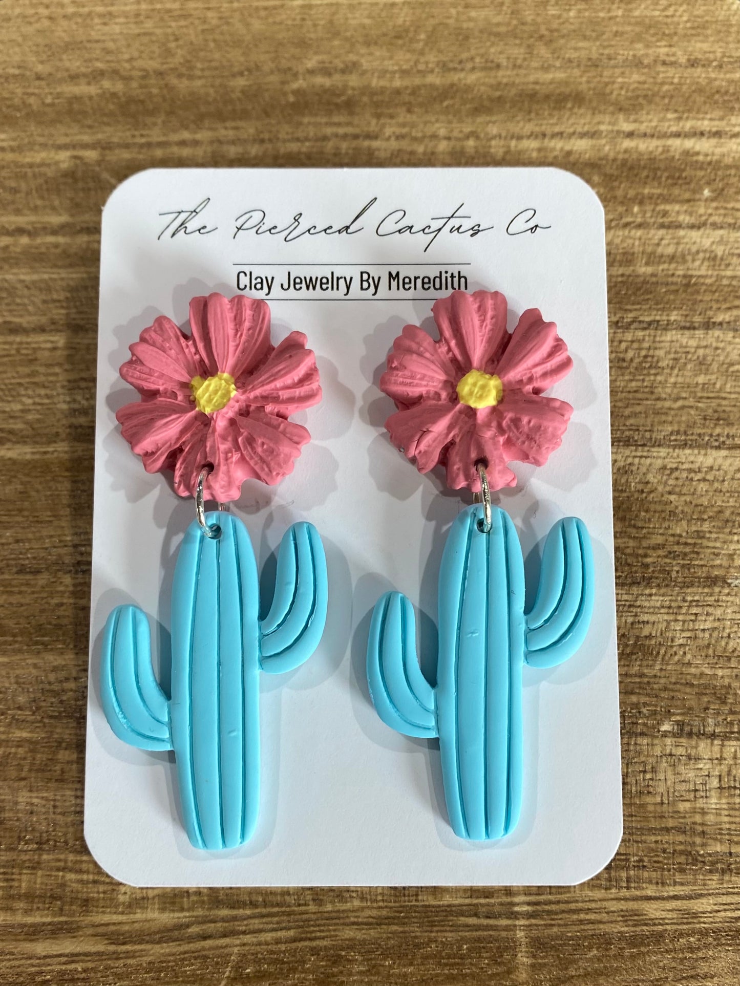 Teal Blue & Pink Cactus Floral Dangle