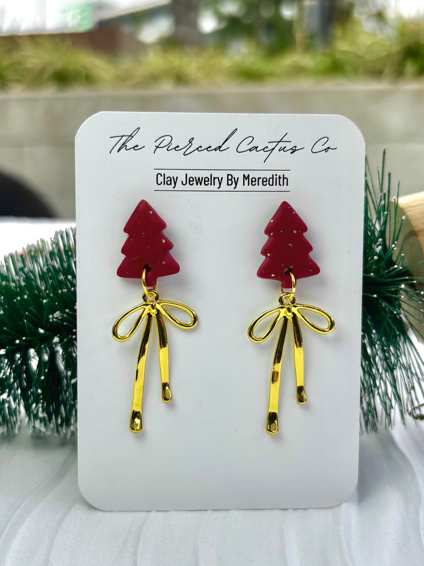 Red Tree and Gold Bow Dangle