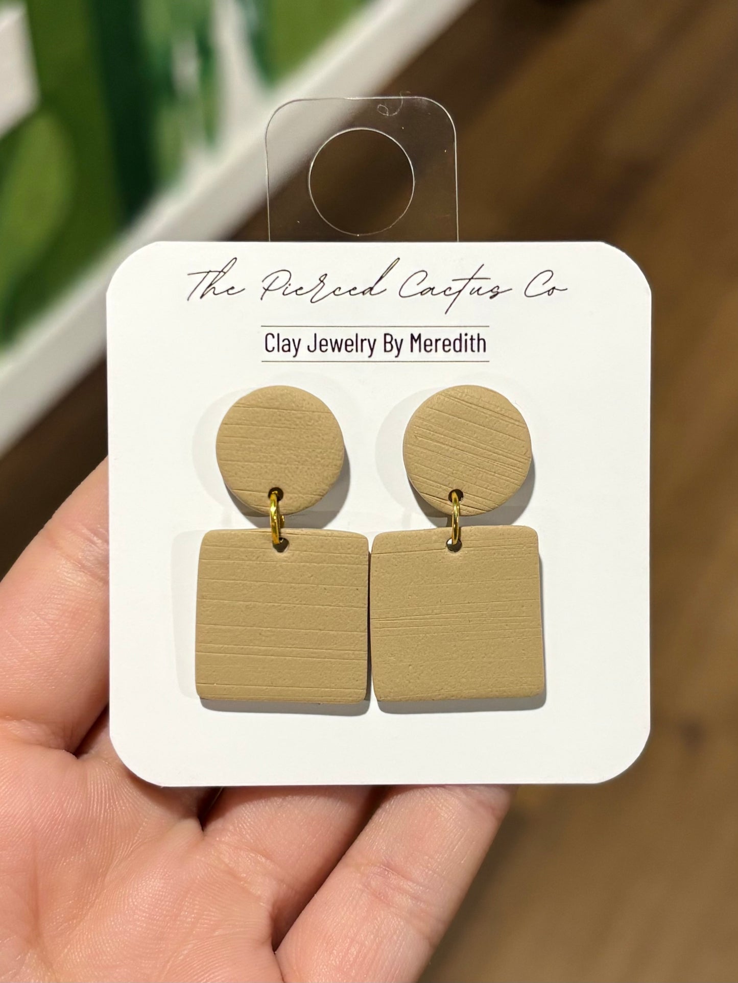 Neutral Brown Textured Square Dangle