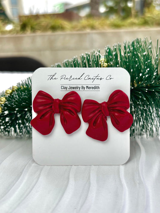XL Red Bow Studs