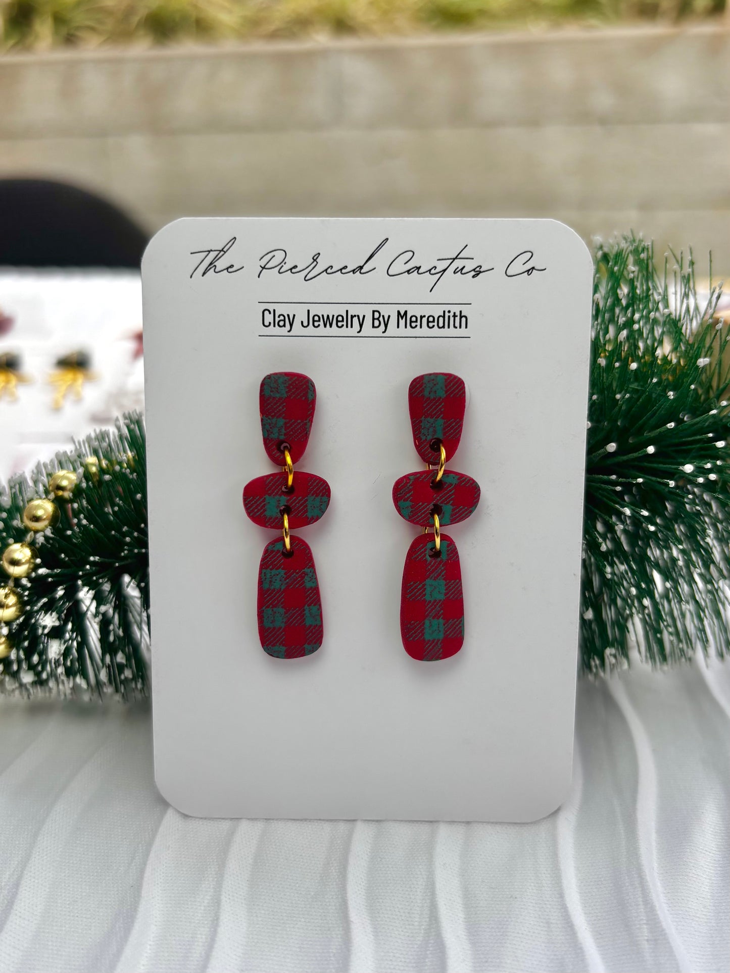 Dainty Red & Green Plaid Dangle