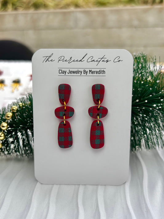 Dainty Red & Green Plaid Dangle