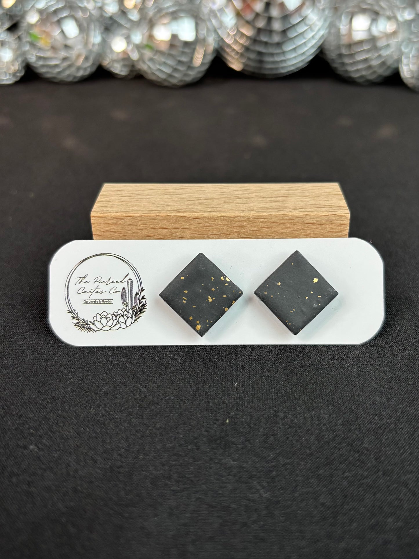 Black & Gold Speckled Diamond Shaped Stud