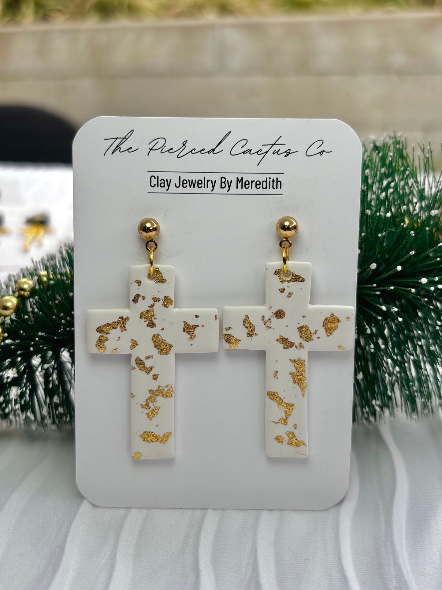 Gold and White Cross Dangles
