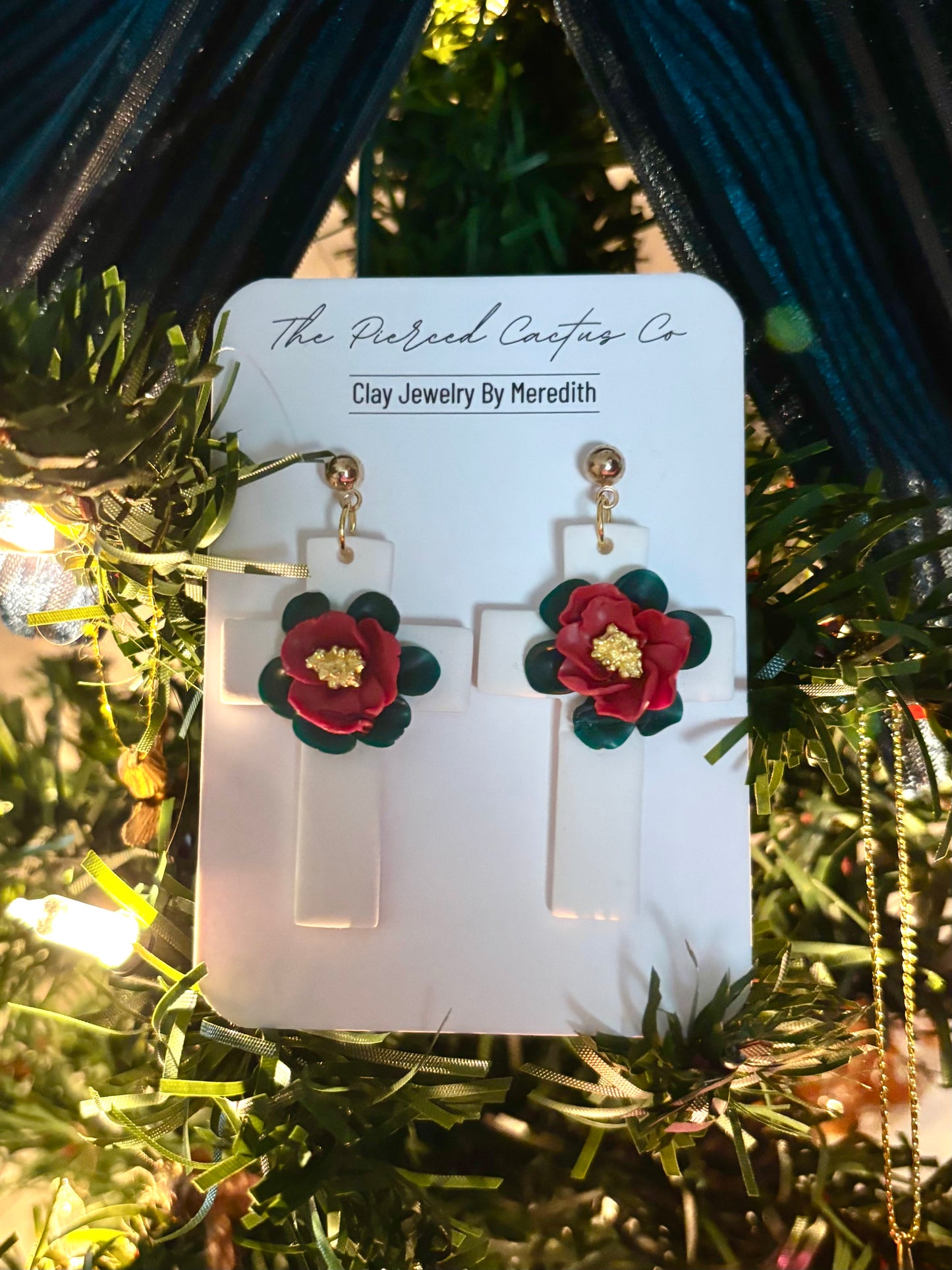 Floral White Cross Dangle