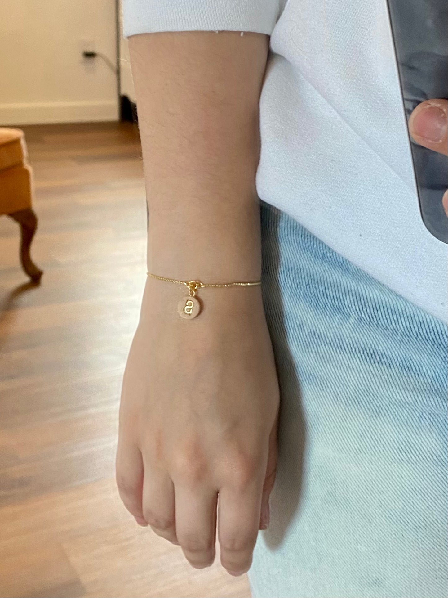 Dainty Cream & Gold Initial Adjustable Bracelet