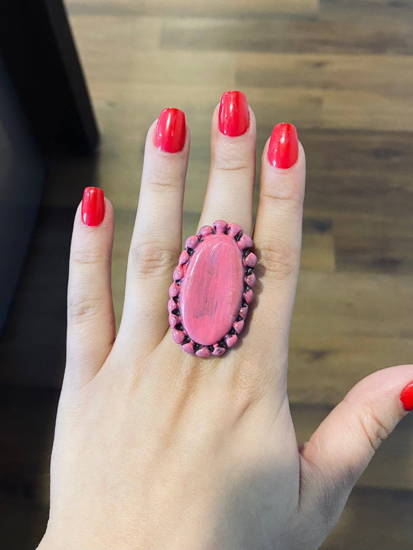 Dark Pink Cluster Clay Adjustable Ring
