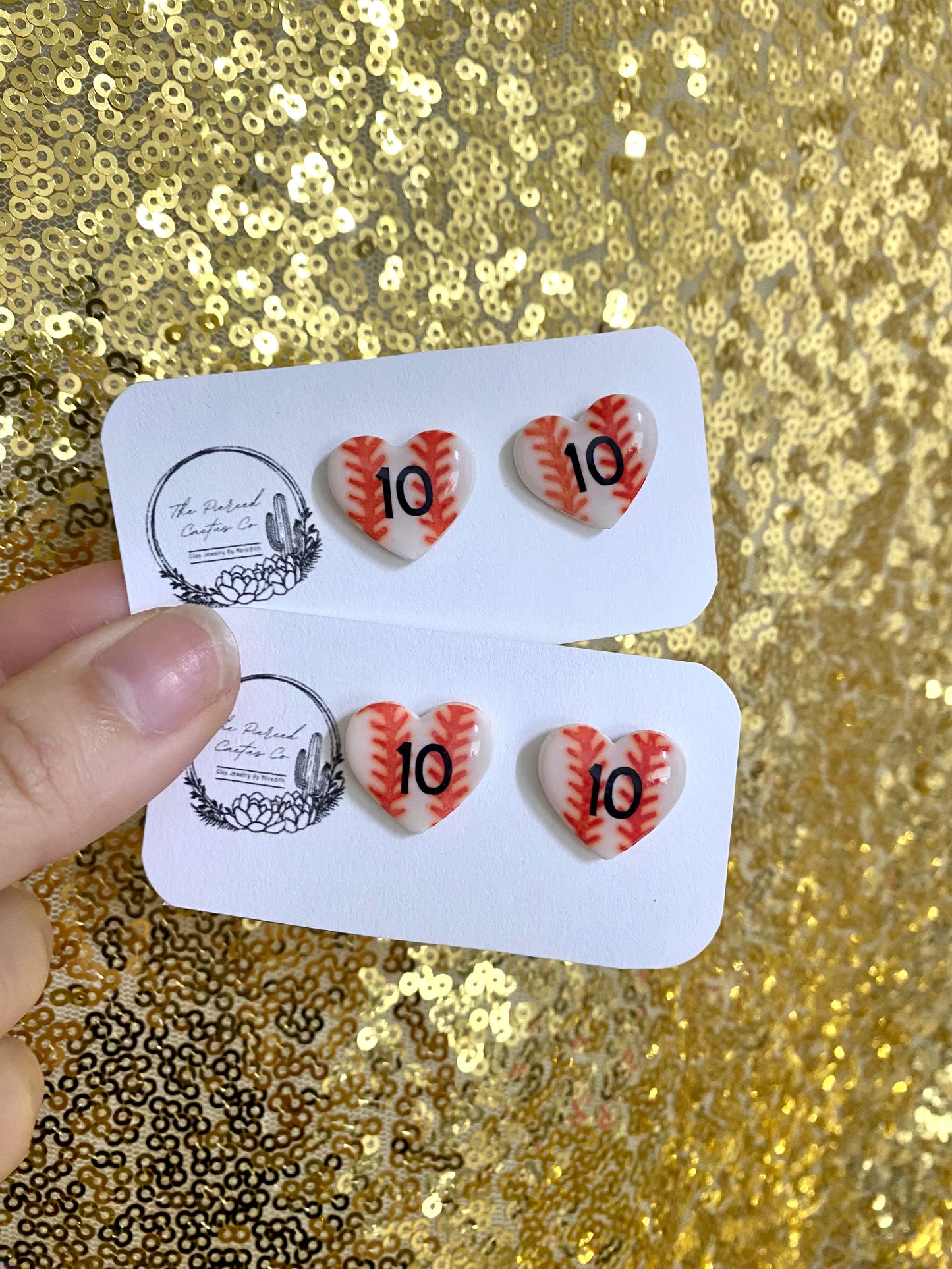 Custom Baseball Heart Studs