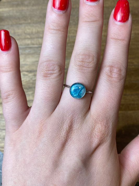 Blue Marbled Clay Adjustable Ring