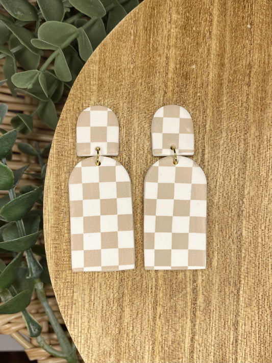 Tan & White Checkered Dangle