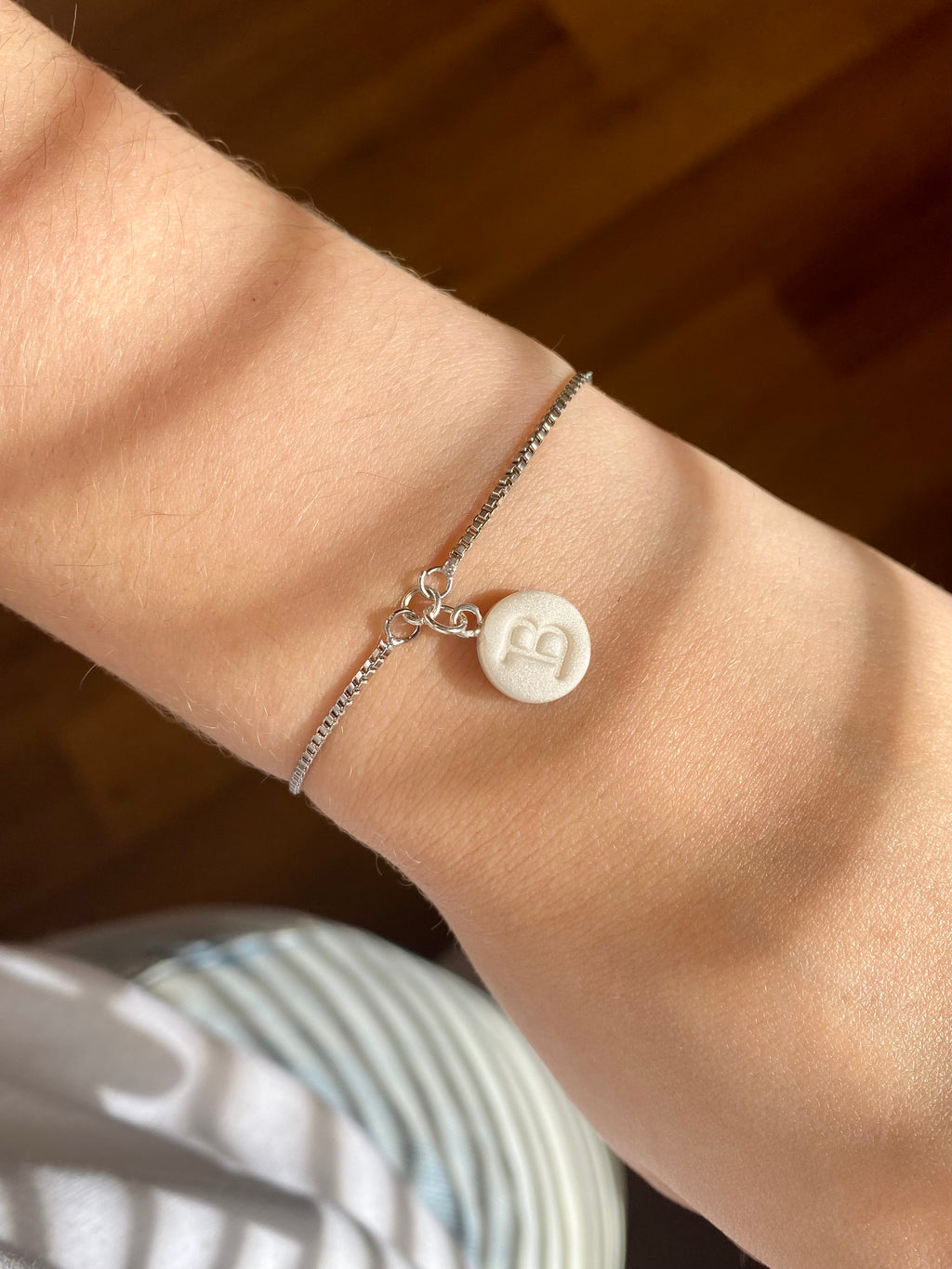 Dainty Silver Pearl Initial Adjustable Bracelet