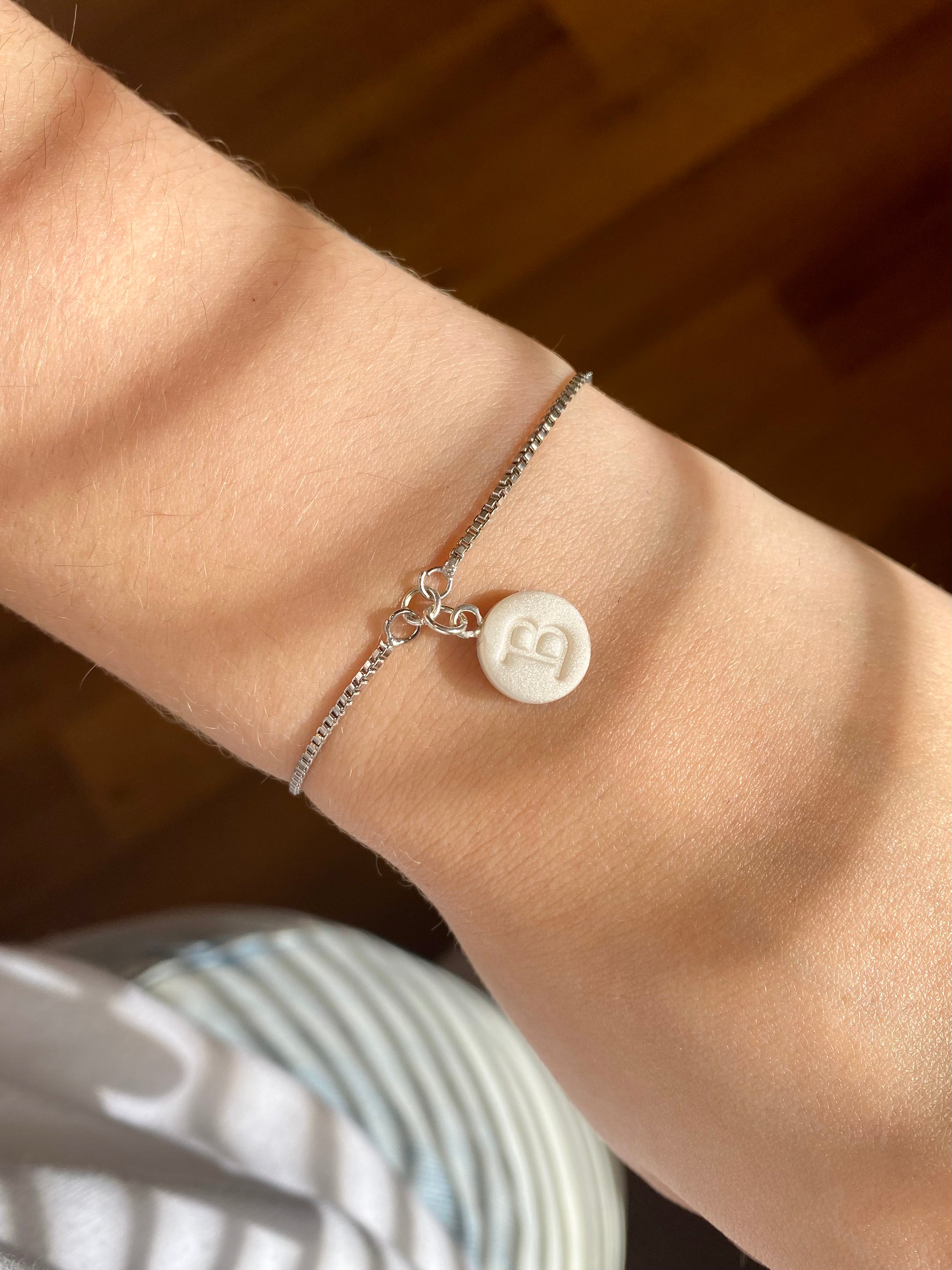 Dainty Silver Pearl Initial Adjustable Bracelet