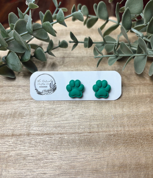 Green Paw Print Stud