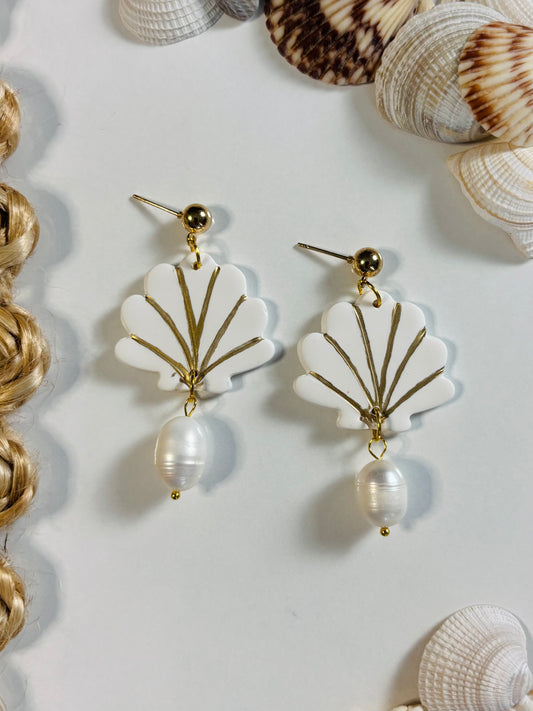 Gold Seashell Pearl Dangle