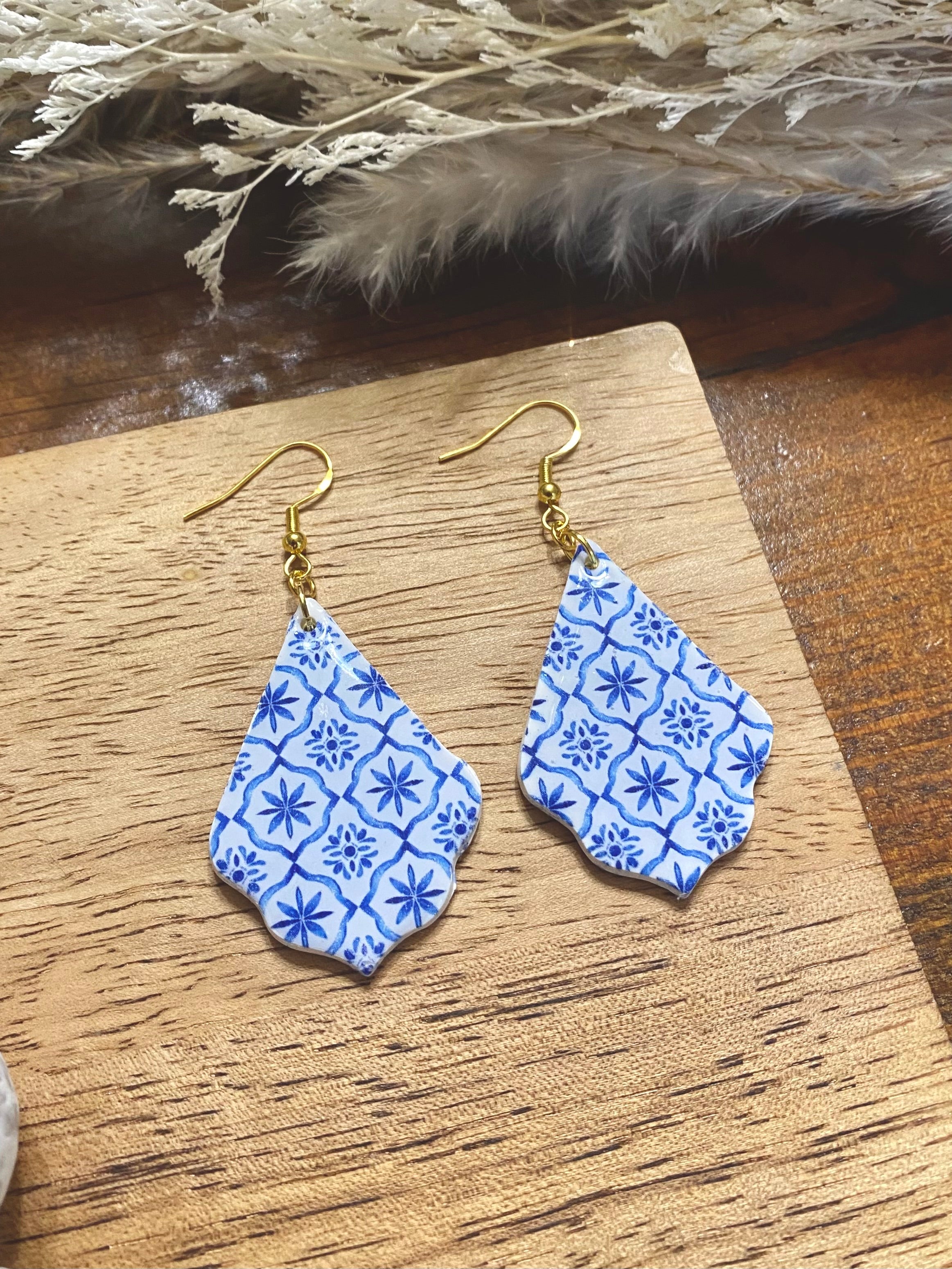 Blue Tile Glossed Elegant Tear Drop Dangle