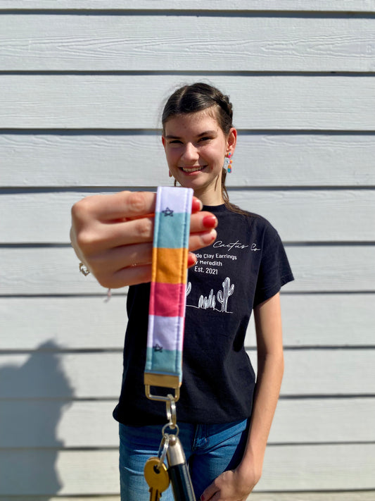 Retro Stripes Matching Key Wristlet