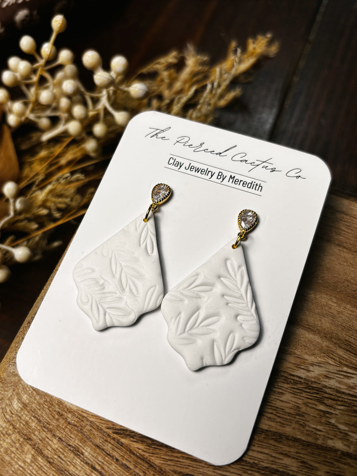 White Floral Textured Teardrop Dangle