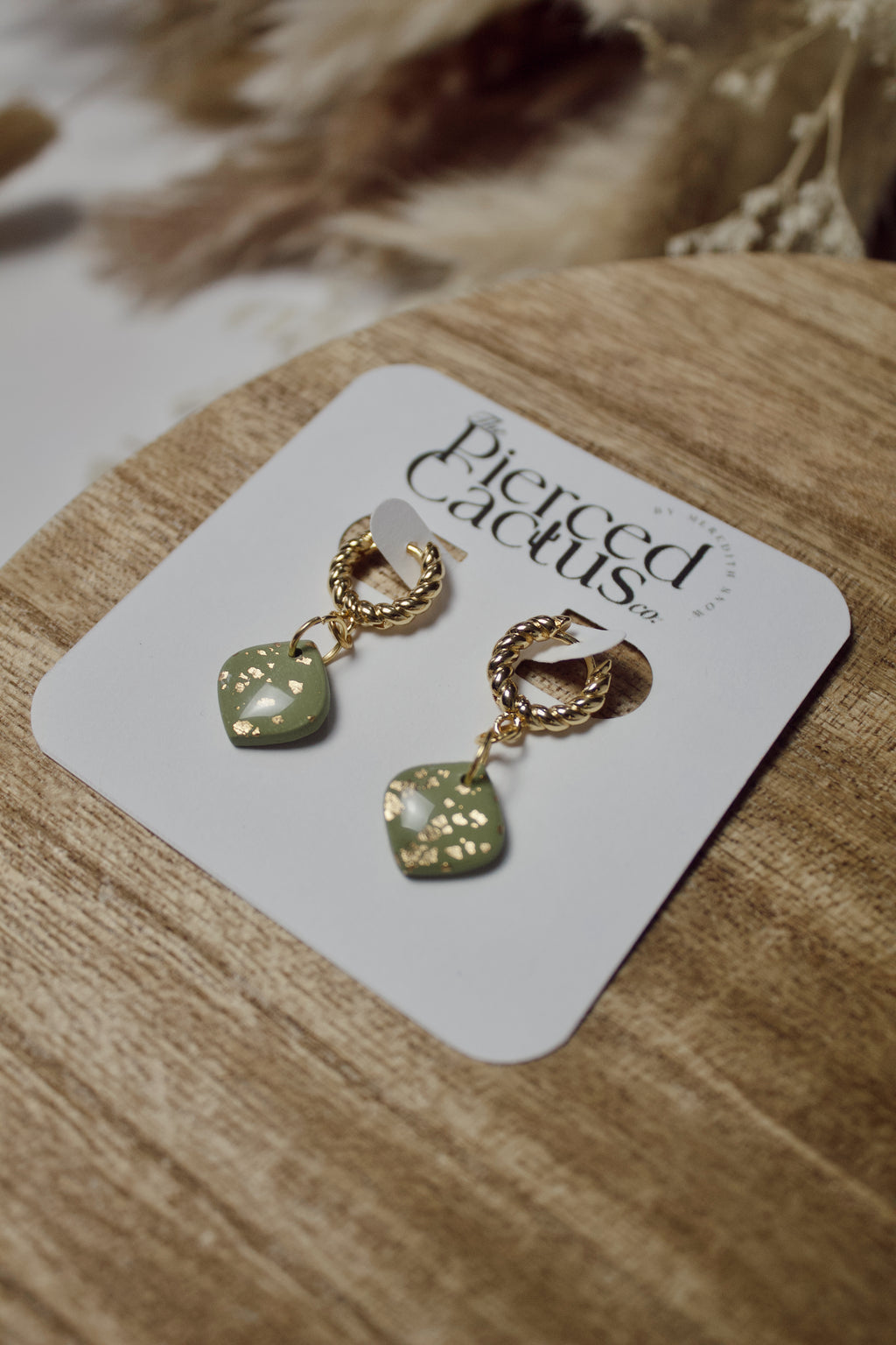Green & Gold Dainty Hoops
