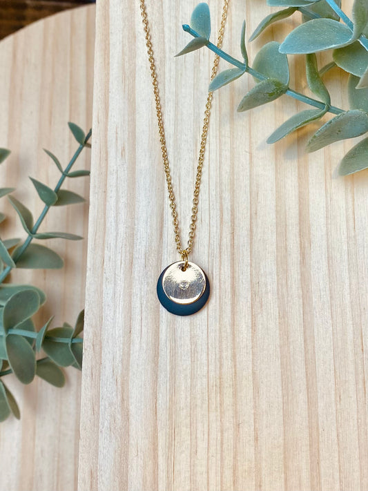 Black Circle Necklace With Gold Charm