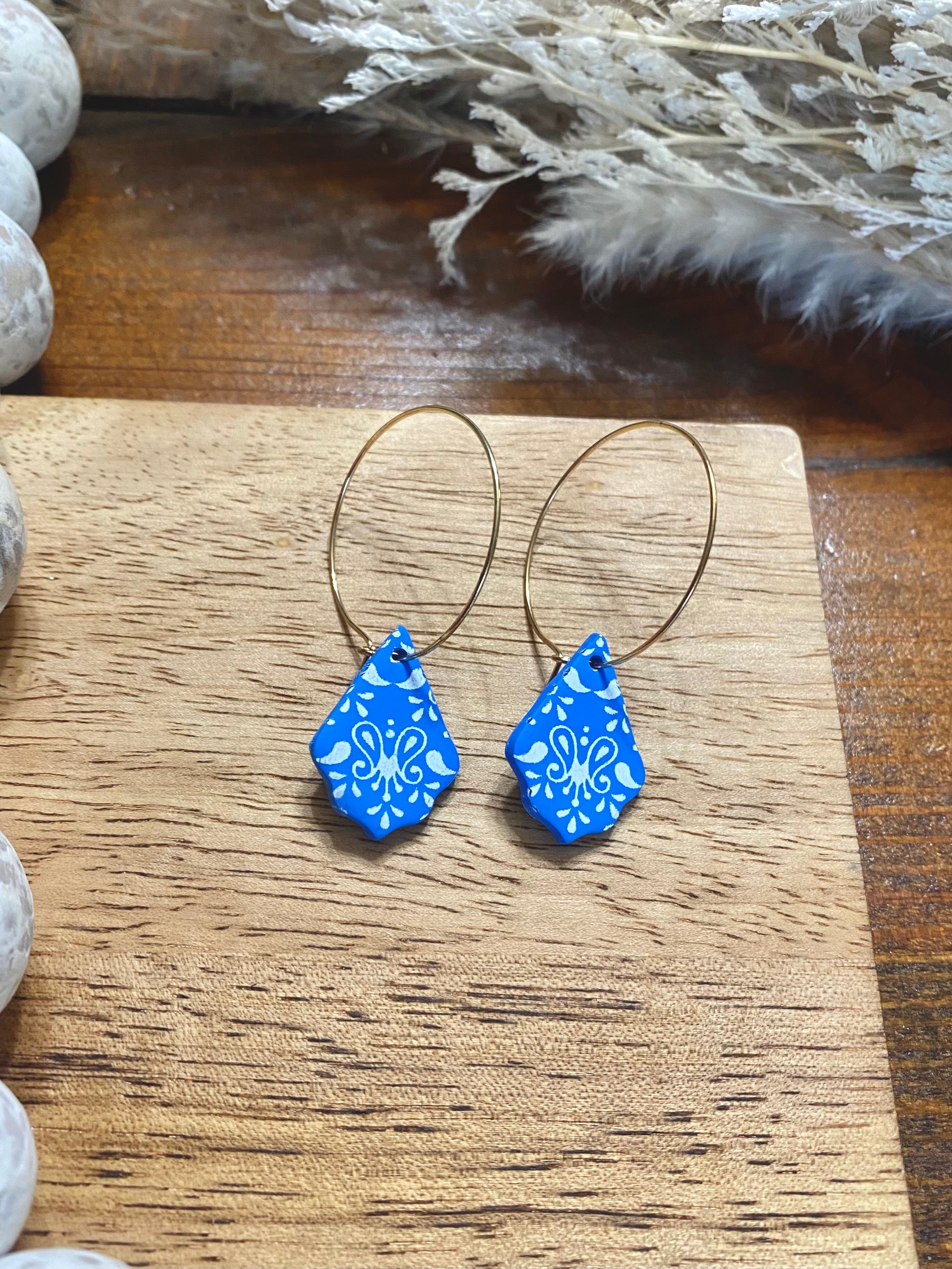 Bright Blue Floral Hoops