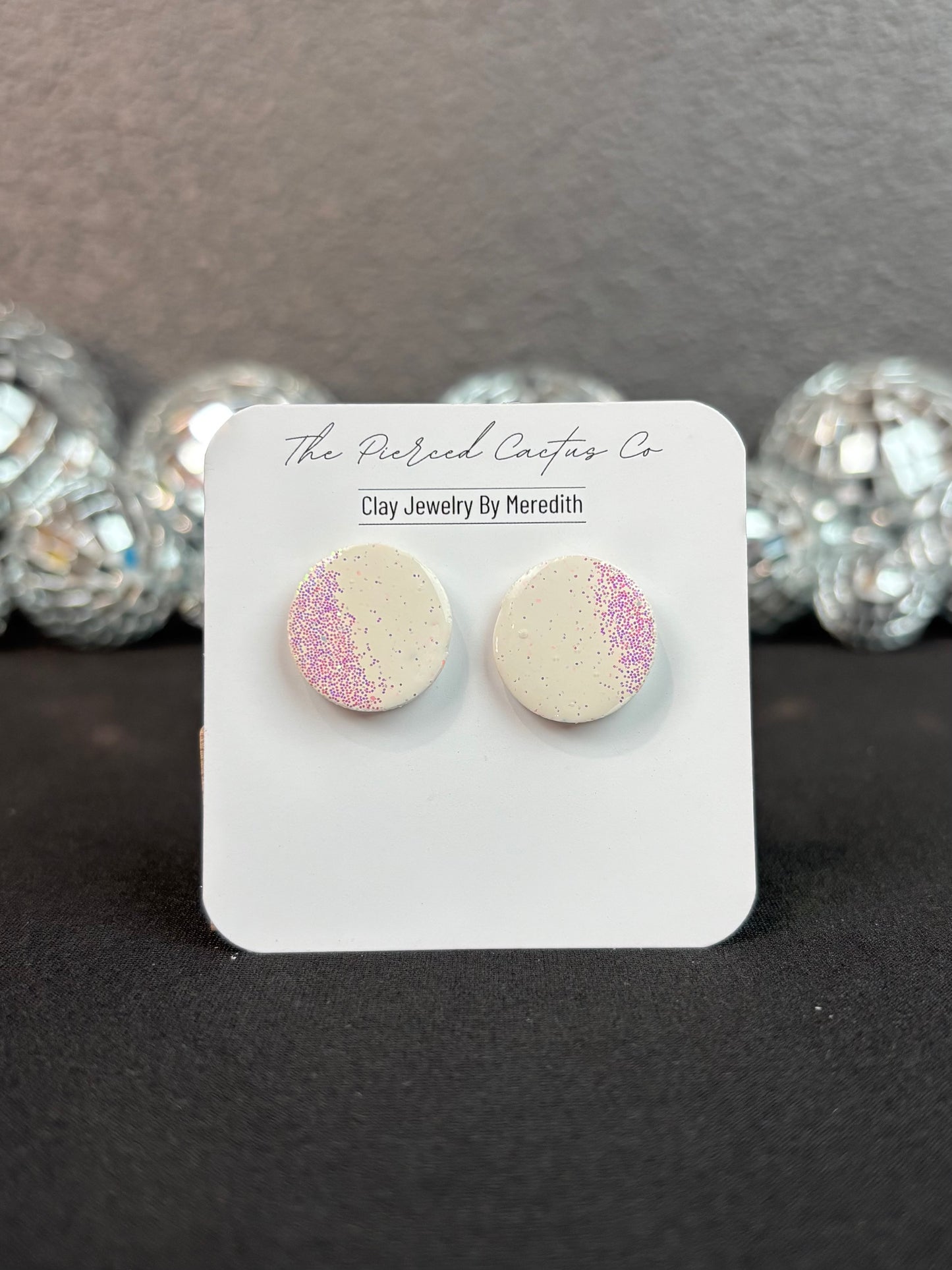 Large Opal Glittered Glossed White Stud