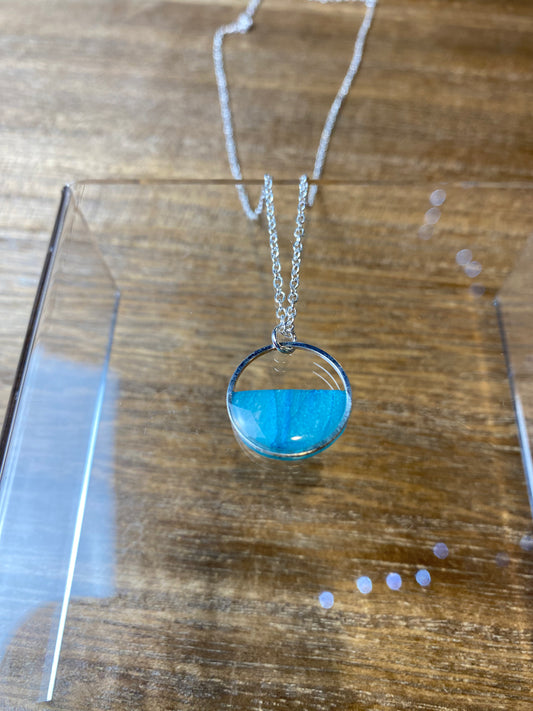 Blue Marbled Half Circle Silver Necklace