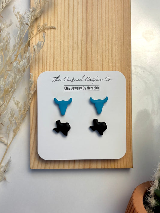 Turquoise Bull Skull & Black Texas Stud Pack
