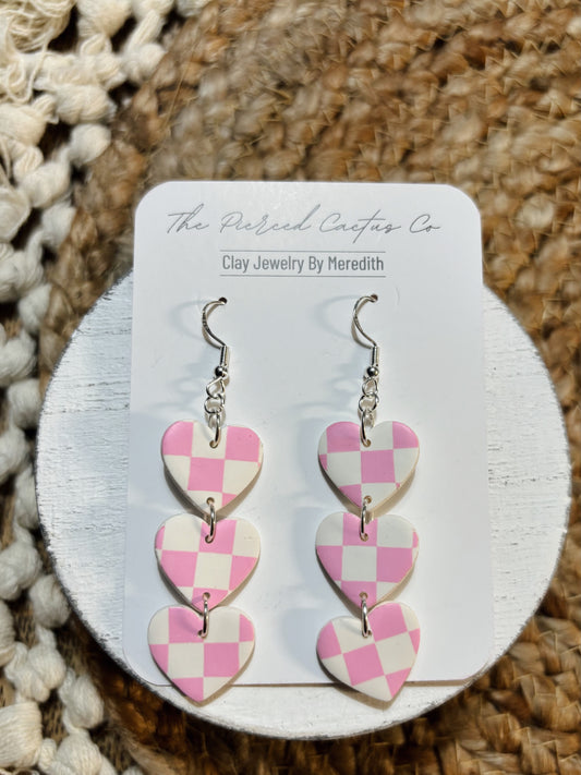 Pink Checkered Heart Dangle