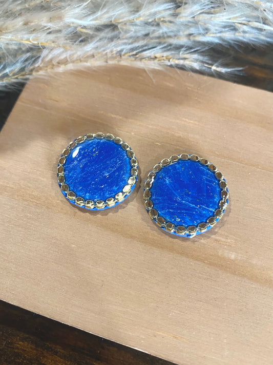 Large Blue & Gold Glossed Stud
