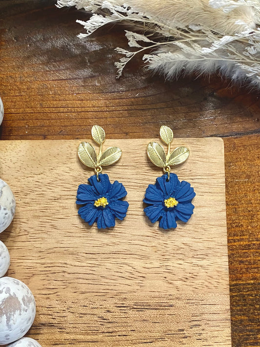 Dark Blue & Gold Flower Dangle