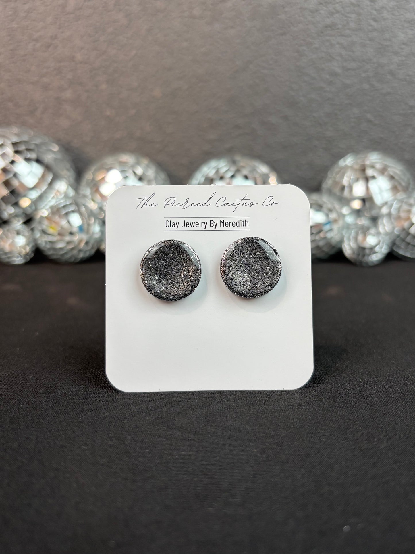 Black & Silver Glittery Glossed Stud