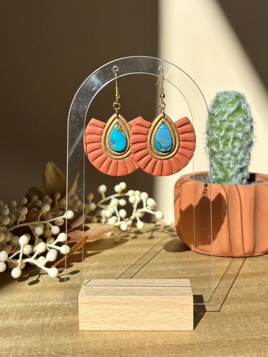 Boho Shaped Orange & Turquoise Gold Dangle