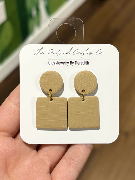 Neutral Brown Textured Square Dangle