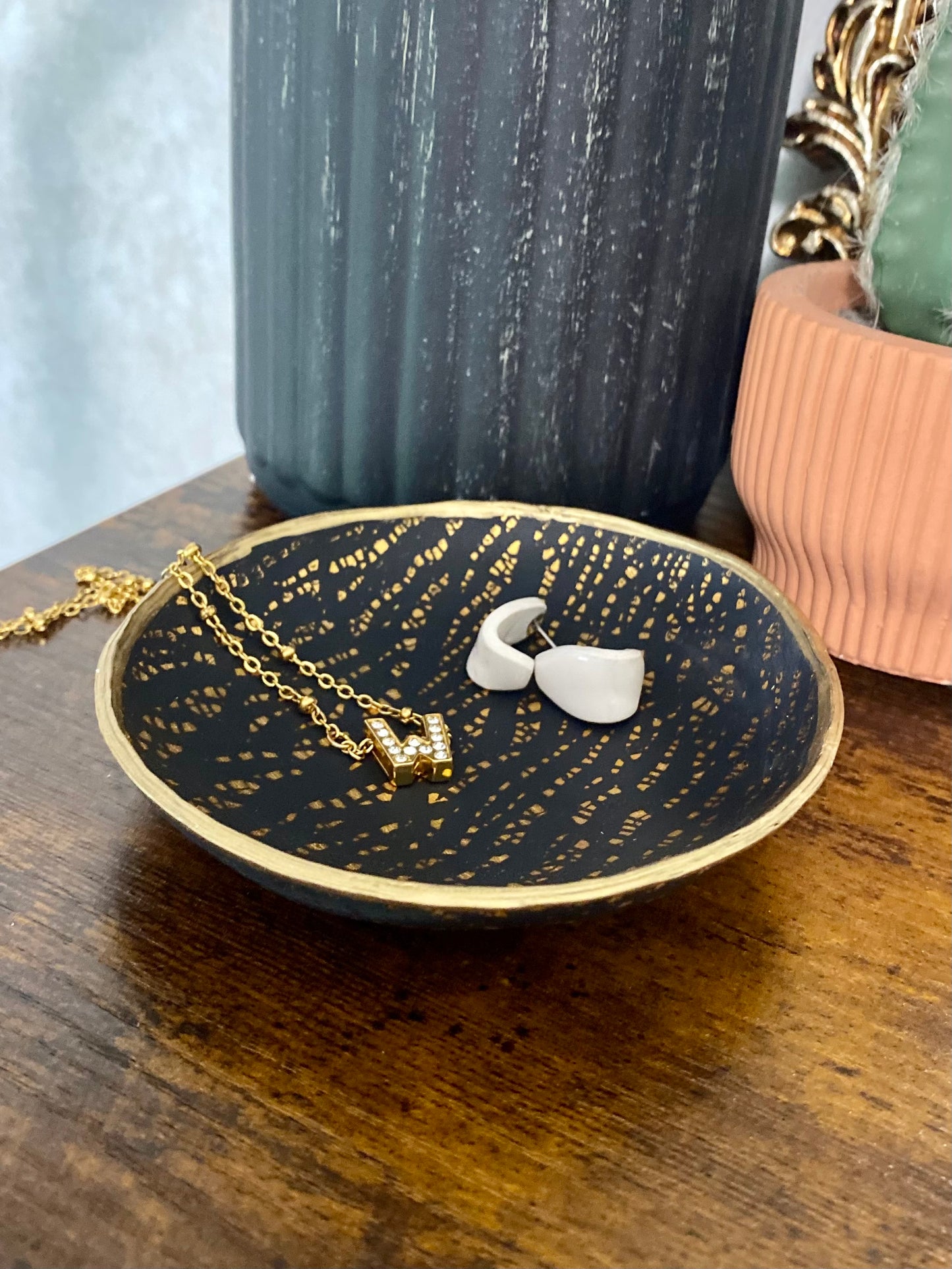 Black & Gold Clay Trinket Dish