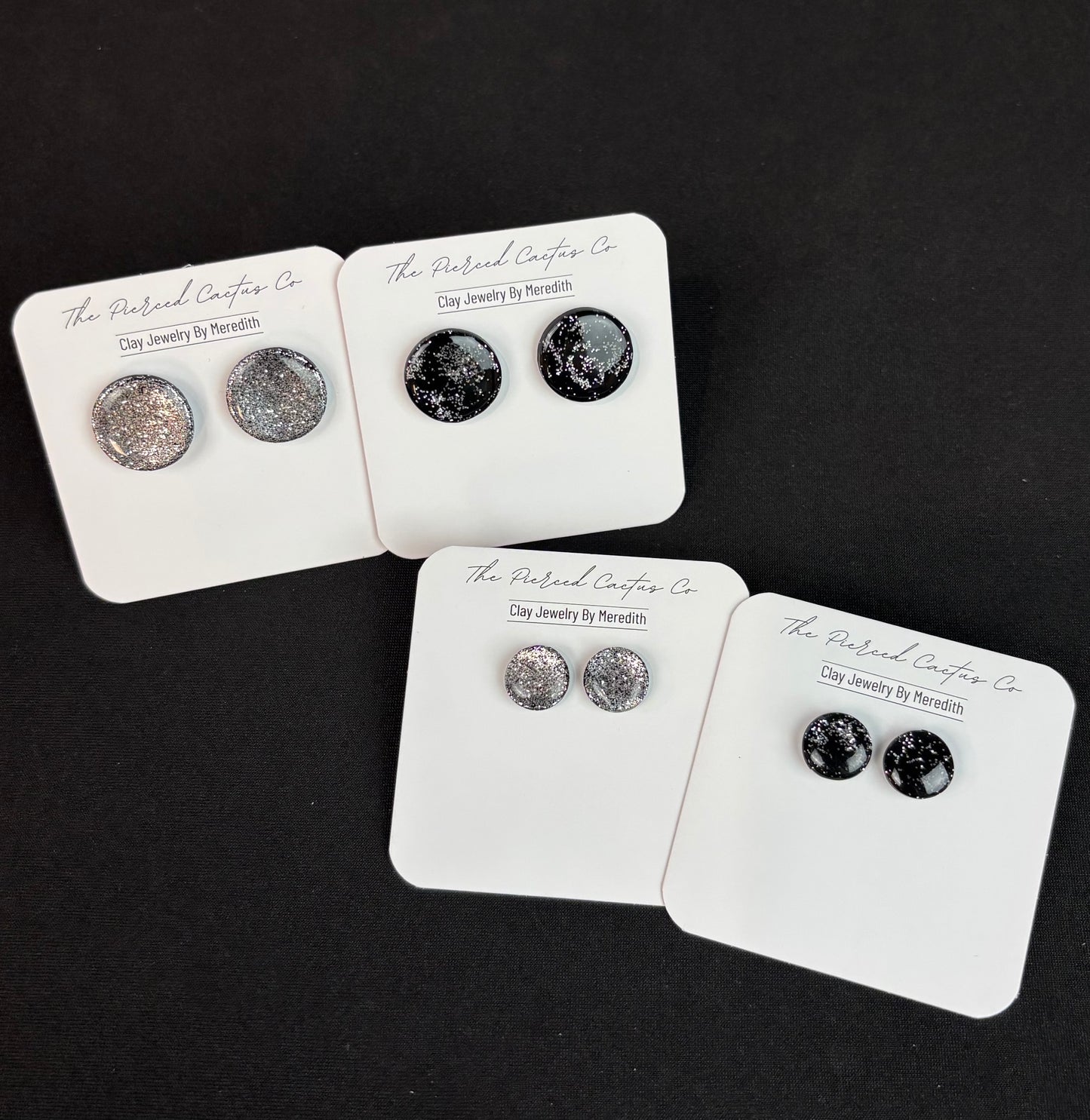 Black & Silver Glittery Glossed Stud