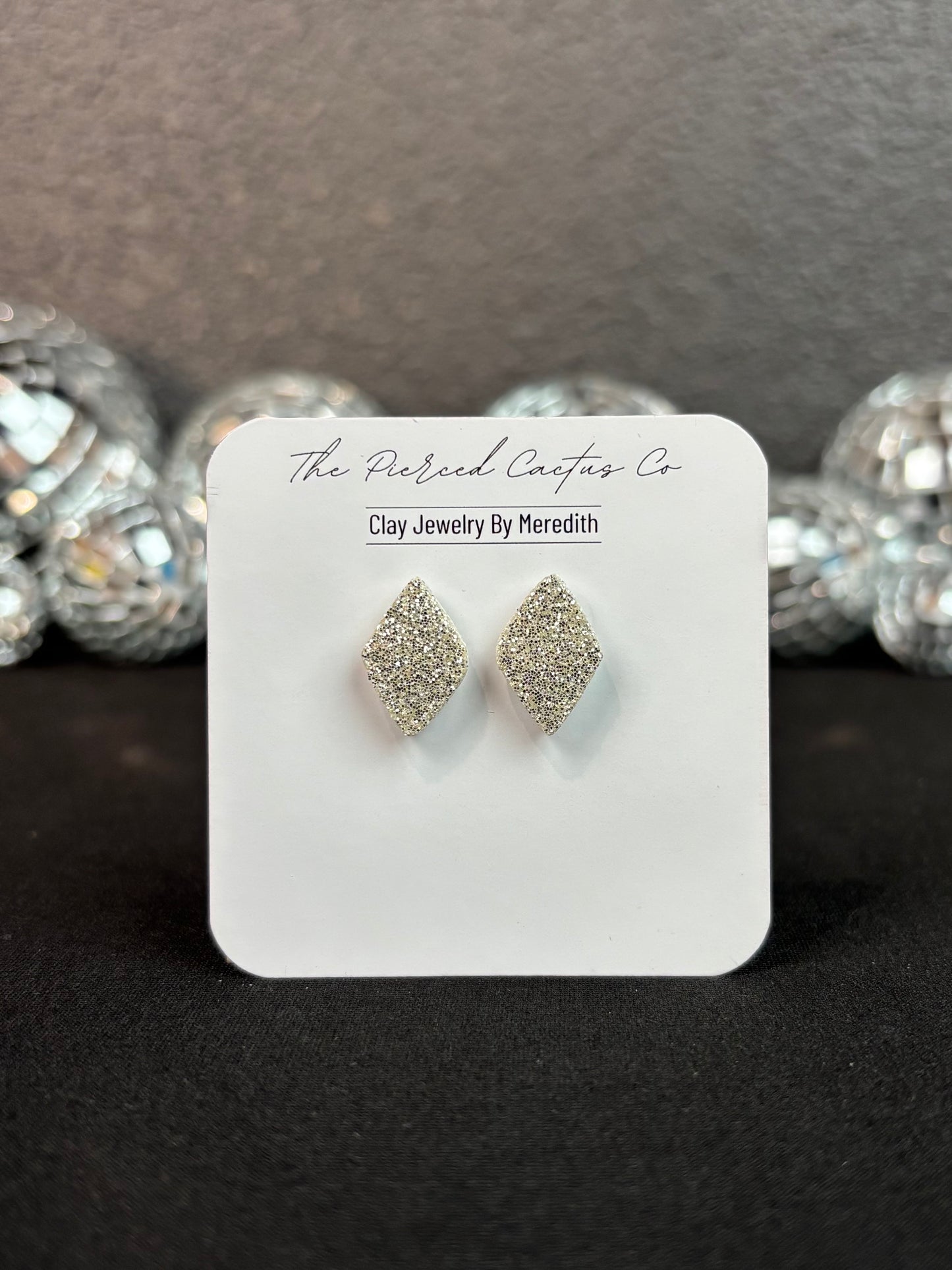 Diamond Shaped Silver Glittered Studs