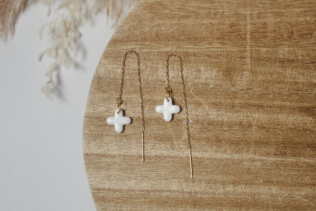 Glossed White & Gold Ear Threader