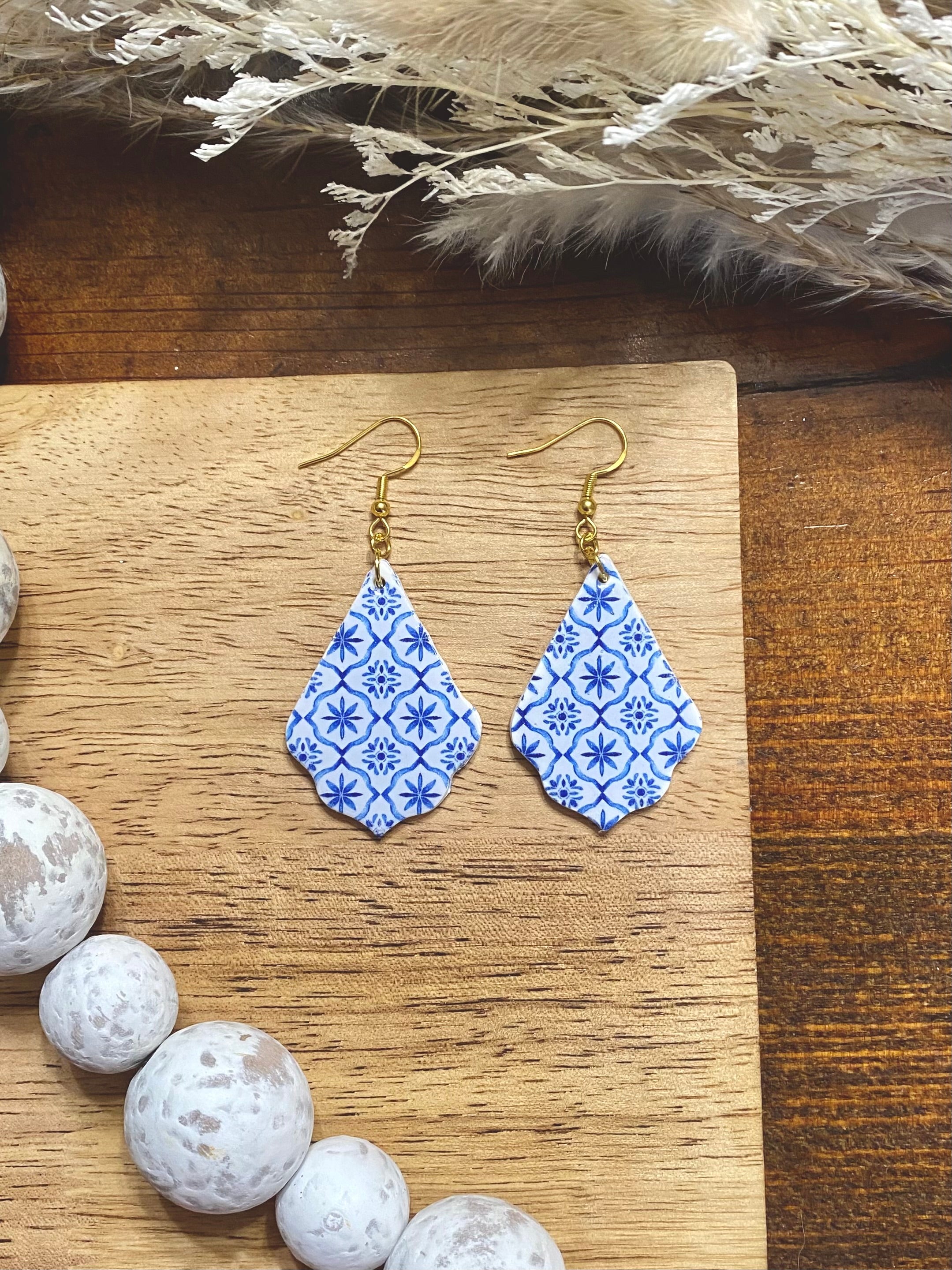 Blue Tile Glossed Elegant Tear Drop Dangle