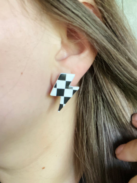 Checkered Lightning Bolt Studs (Large)