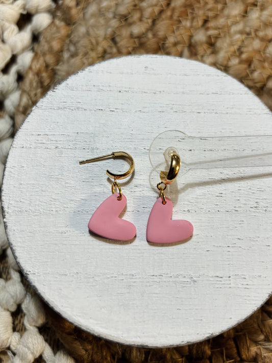 Dainty Pink Heart Hoops (Gold)