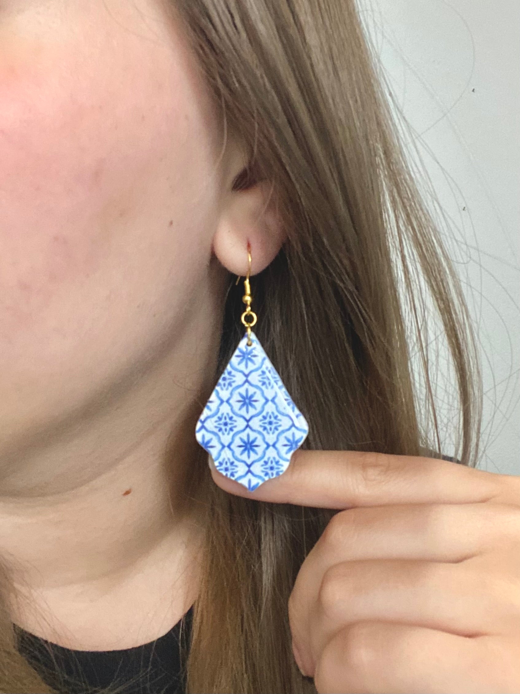 Blue Tile Glossed Elegant Tear Drop Dangle