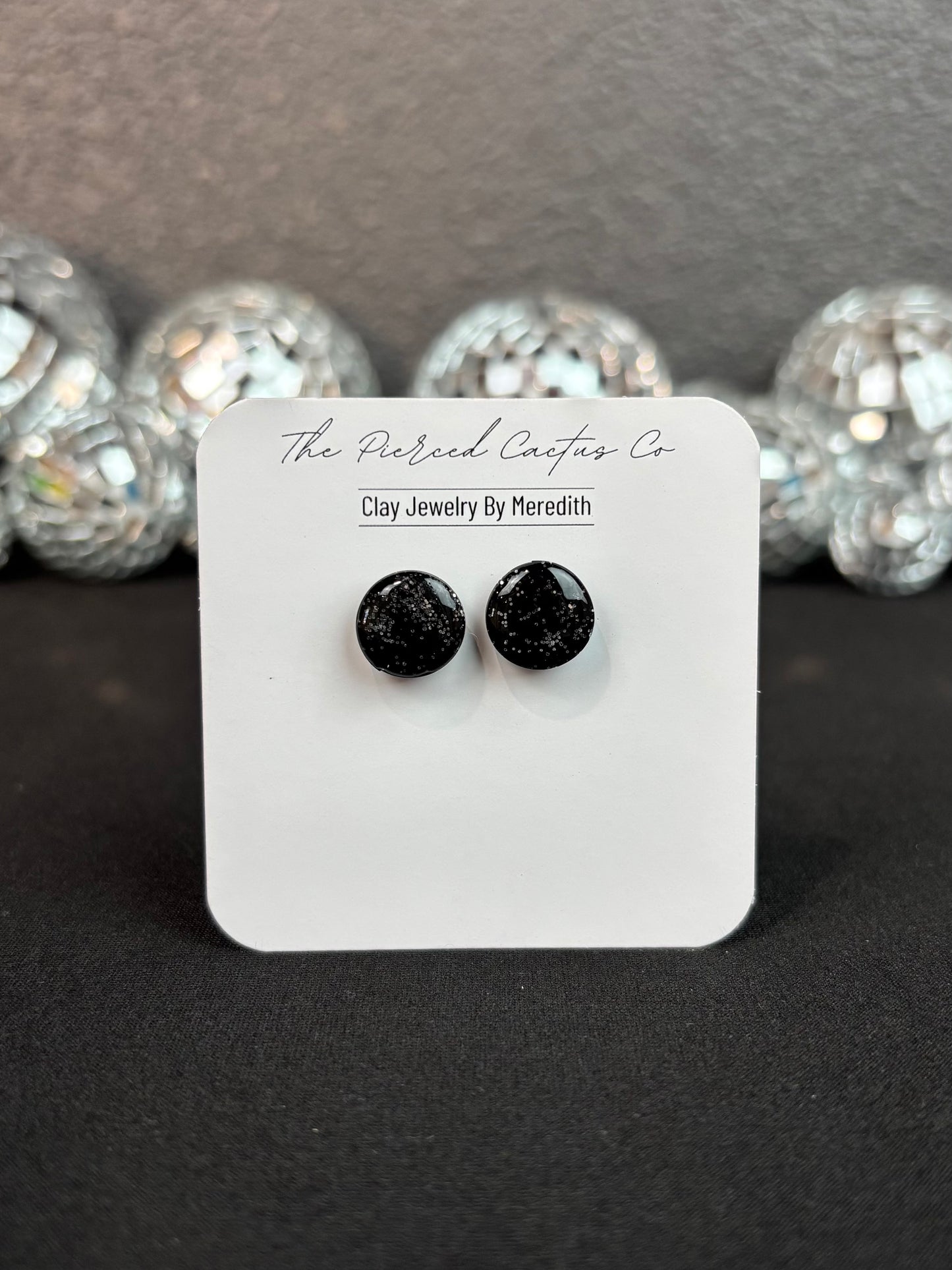 Black & Silver Glittery Glossed Stud