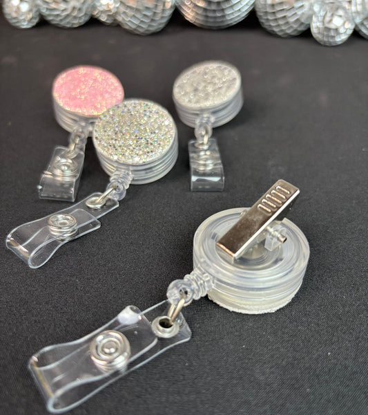 Glittered Clay Badge Reels