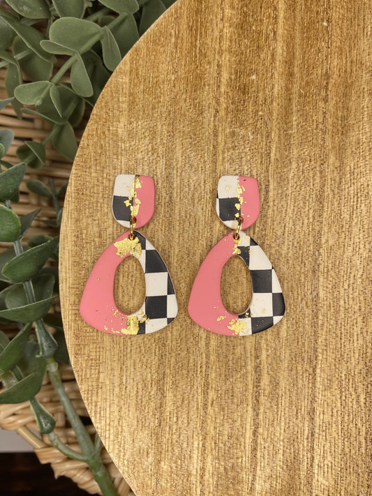 Pink & Checkered Gold Flaked Dangle