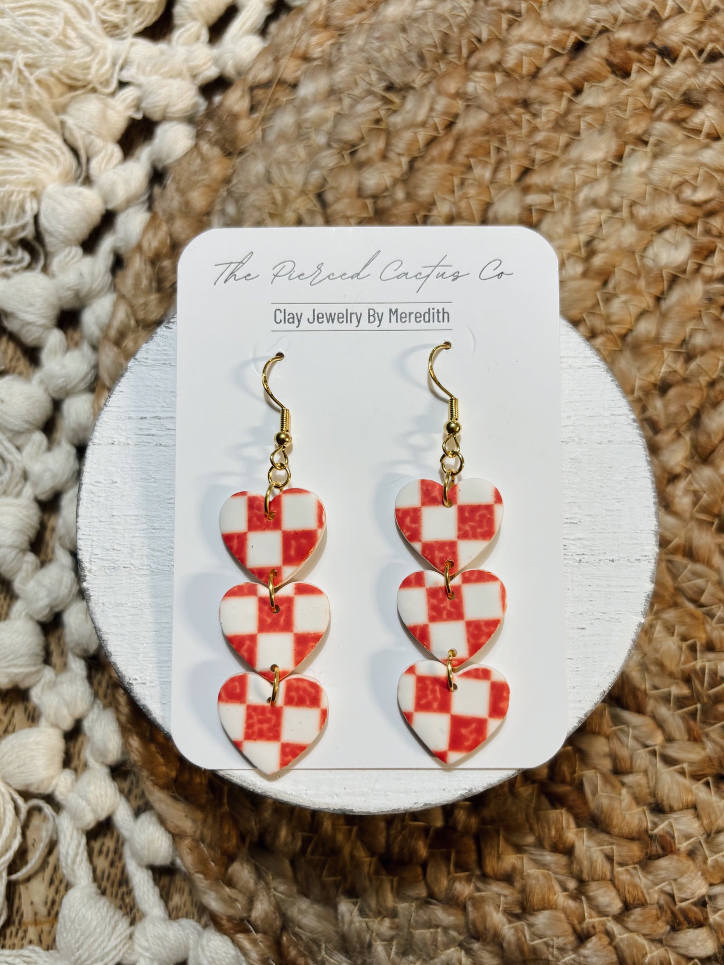 Red & Gold Checkered Heart Dangle