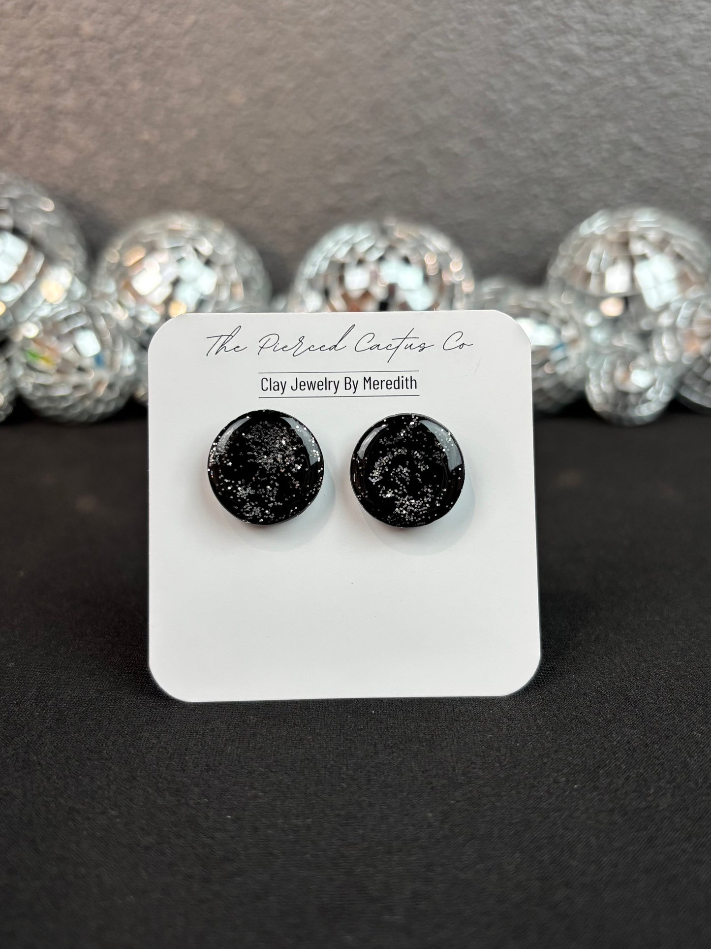 Black & Silver Glittery Glossed Stud