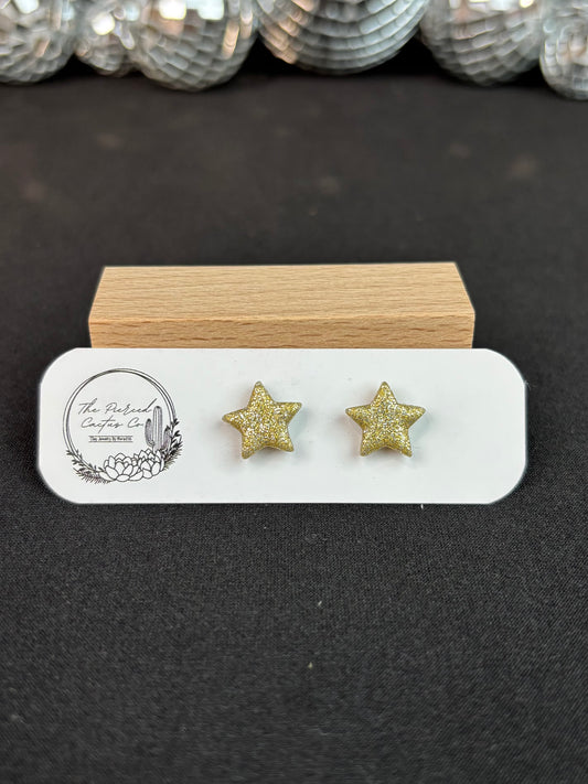 Gold Glittery Star Stud