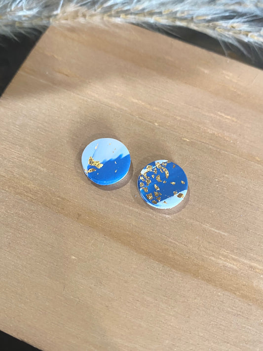 Small Blue & Gold Marbled Stud