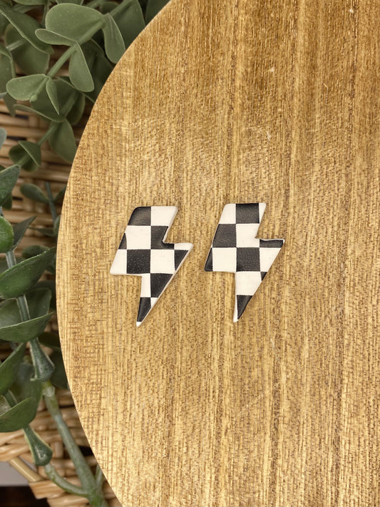 Checkered Lightning Bolt Studs (Large)