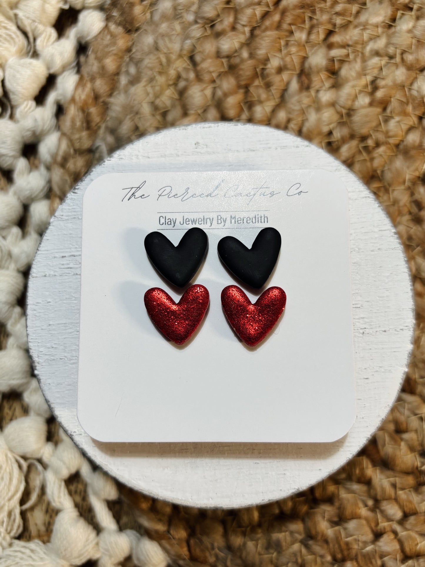 Black & Red Glittered Heart Stud Pack